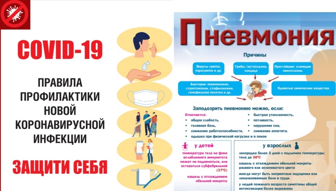 Памятки по профилактике внутрибольничной пневмонии, короновирусной инфекции.